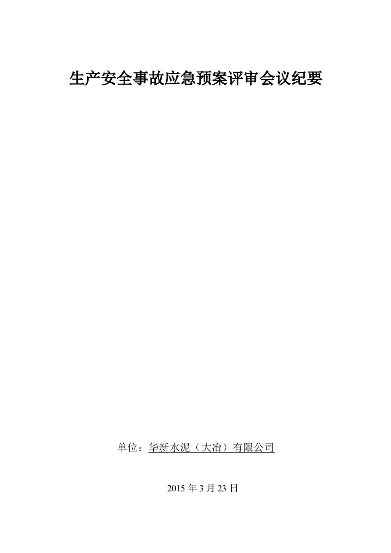 生产安全事故应急预案评审会议纪要