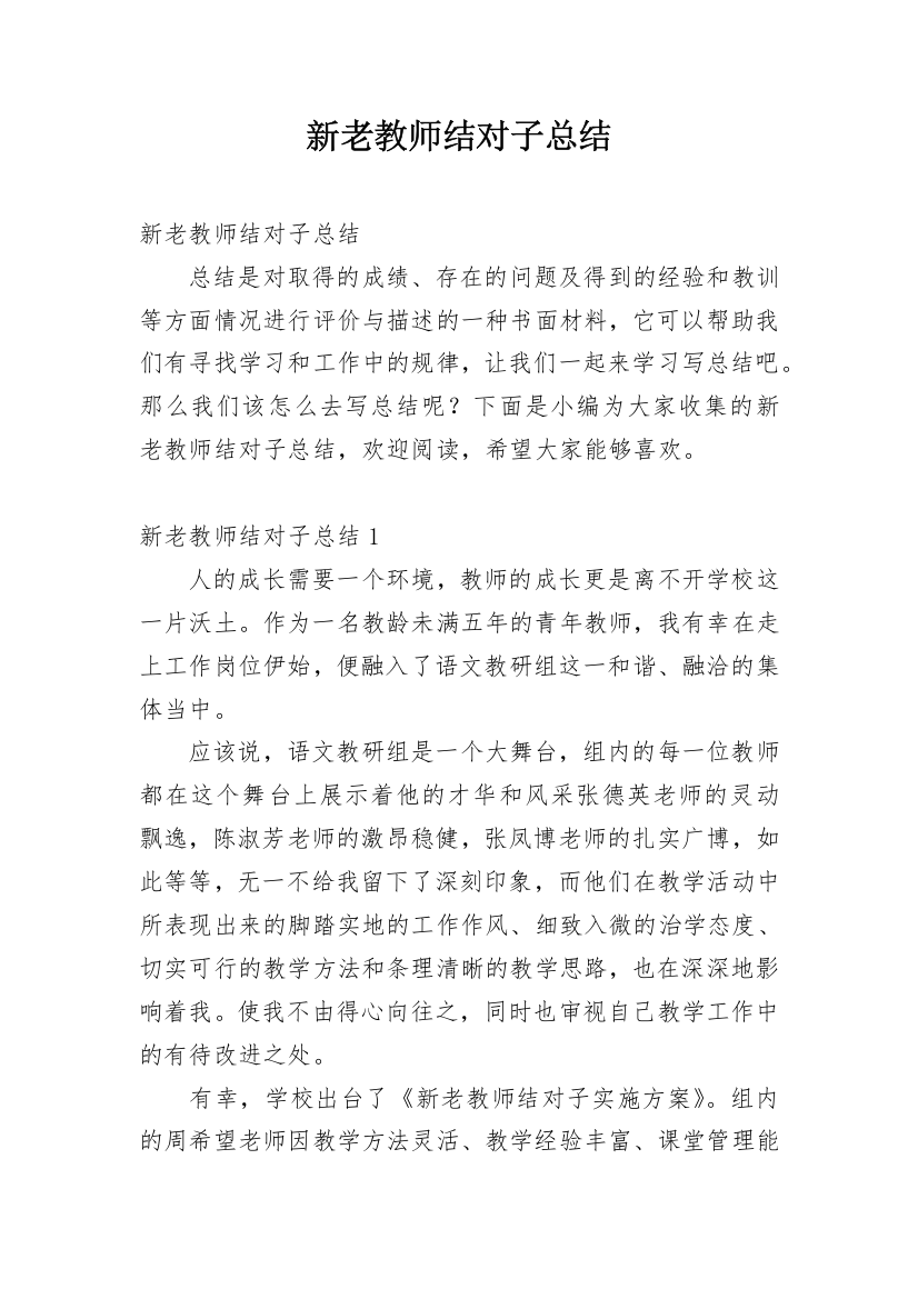 新老教师结对子总结