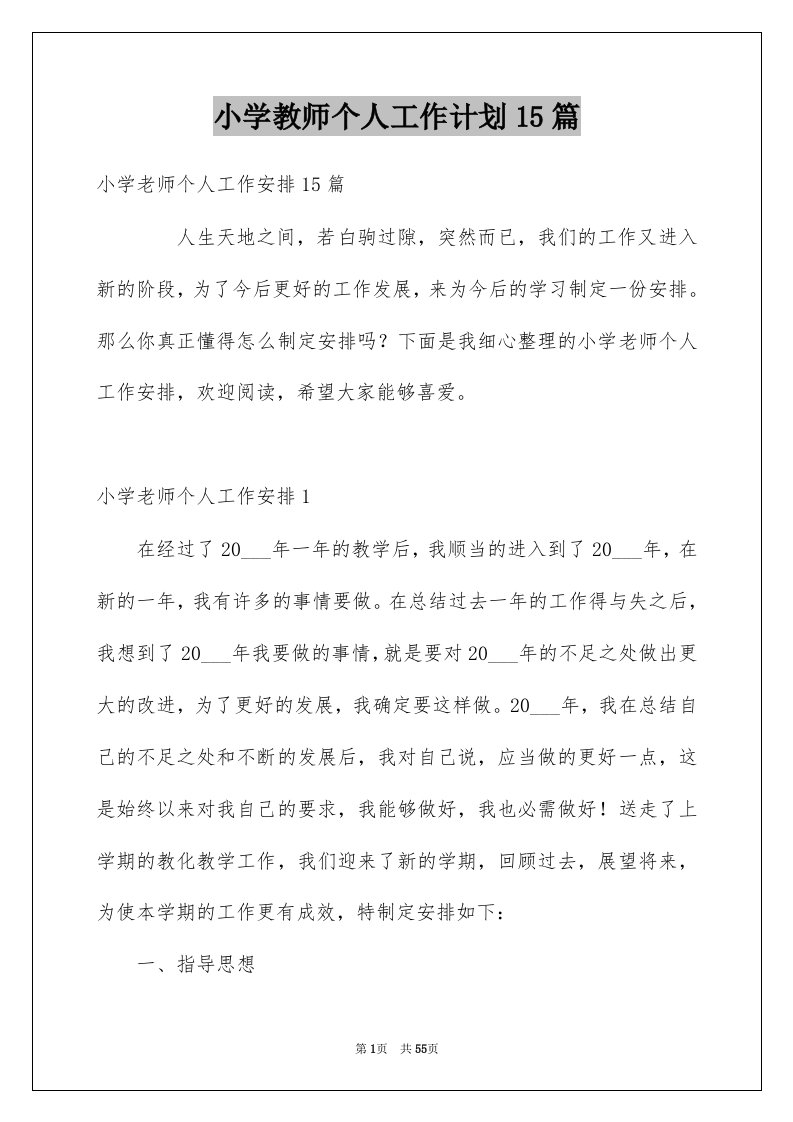 小学教师个人工作计划15篇精选