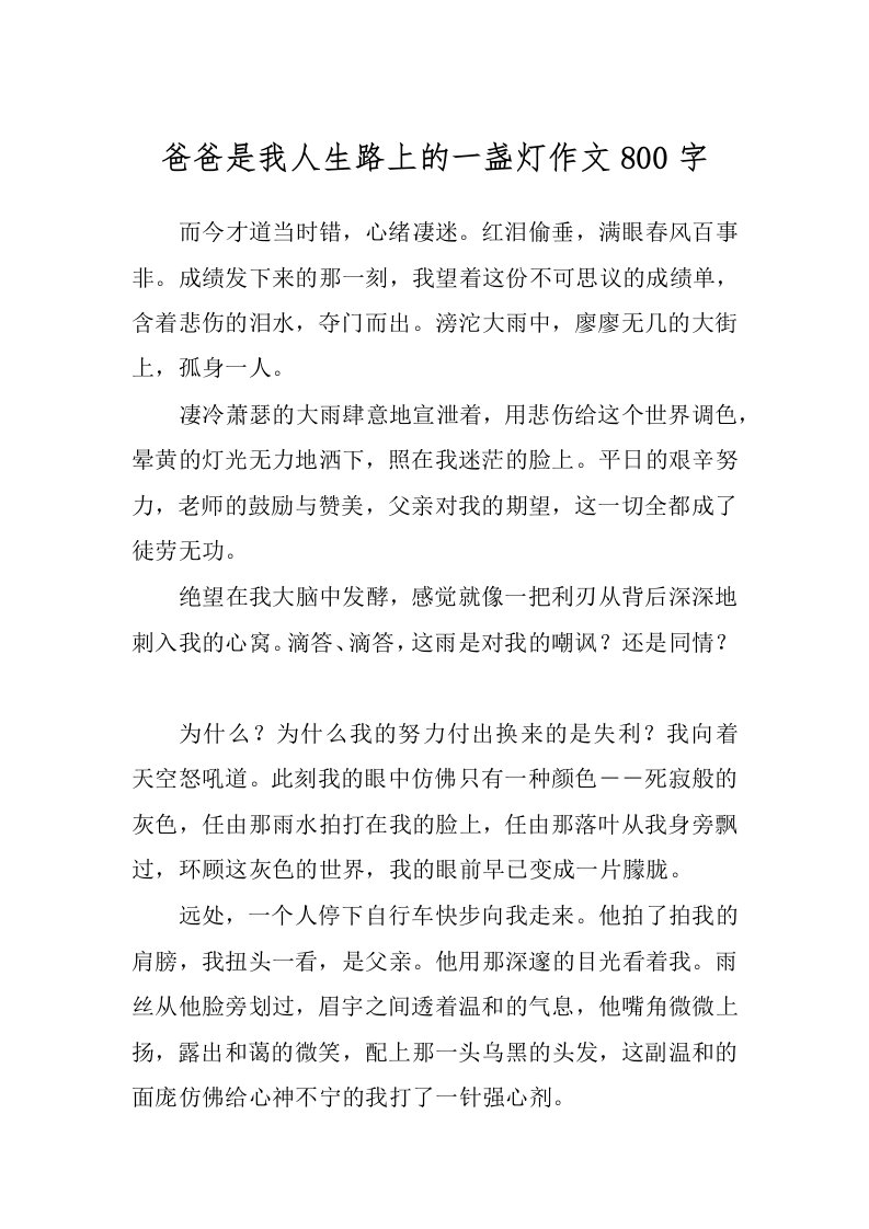 爸爸是我人生路上的一盏灯作文800字