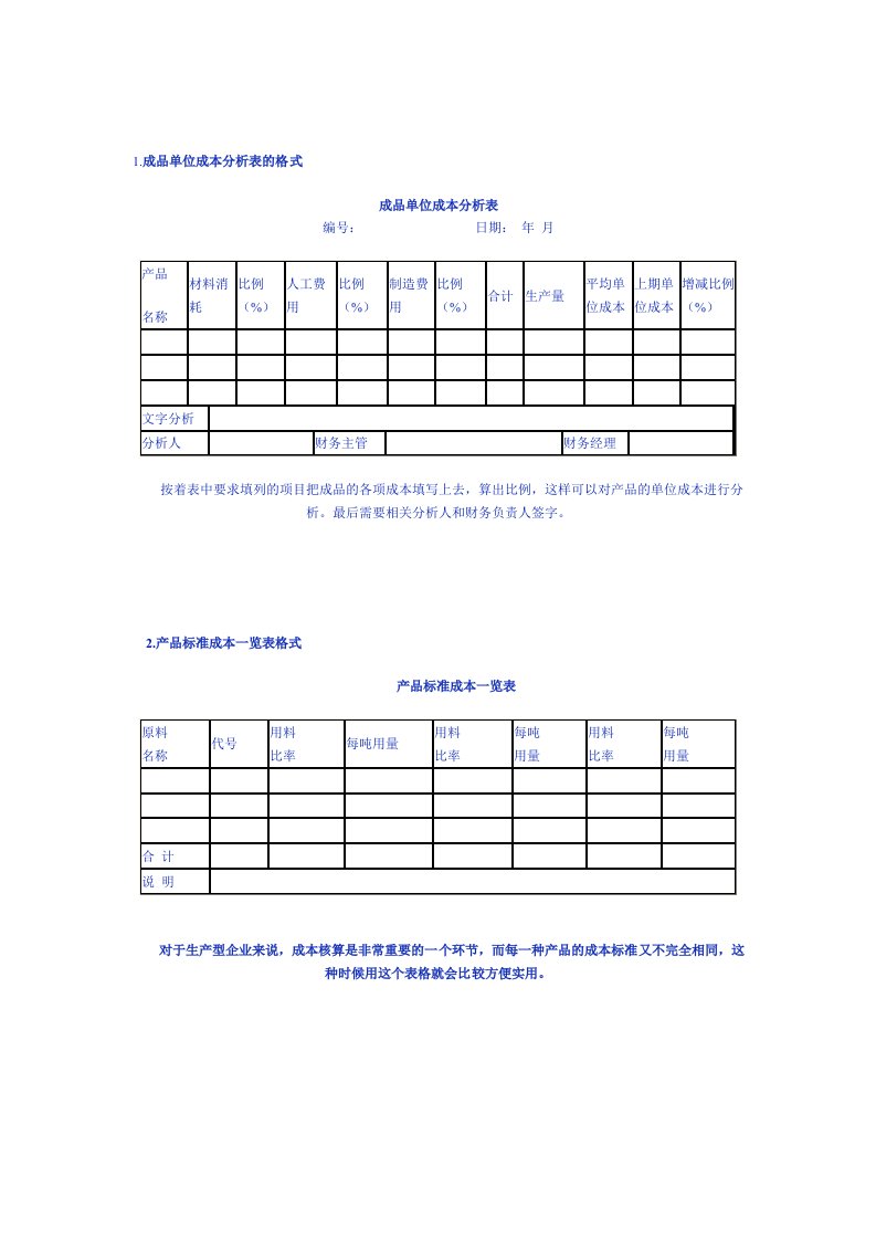 公司企业成本计算表