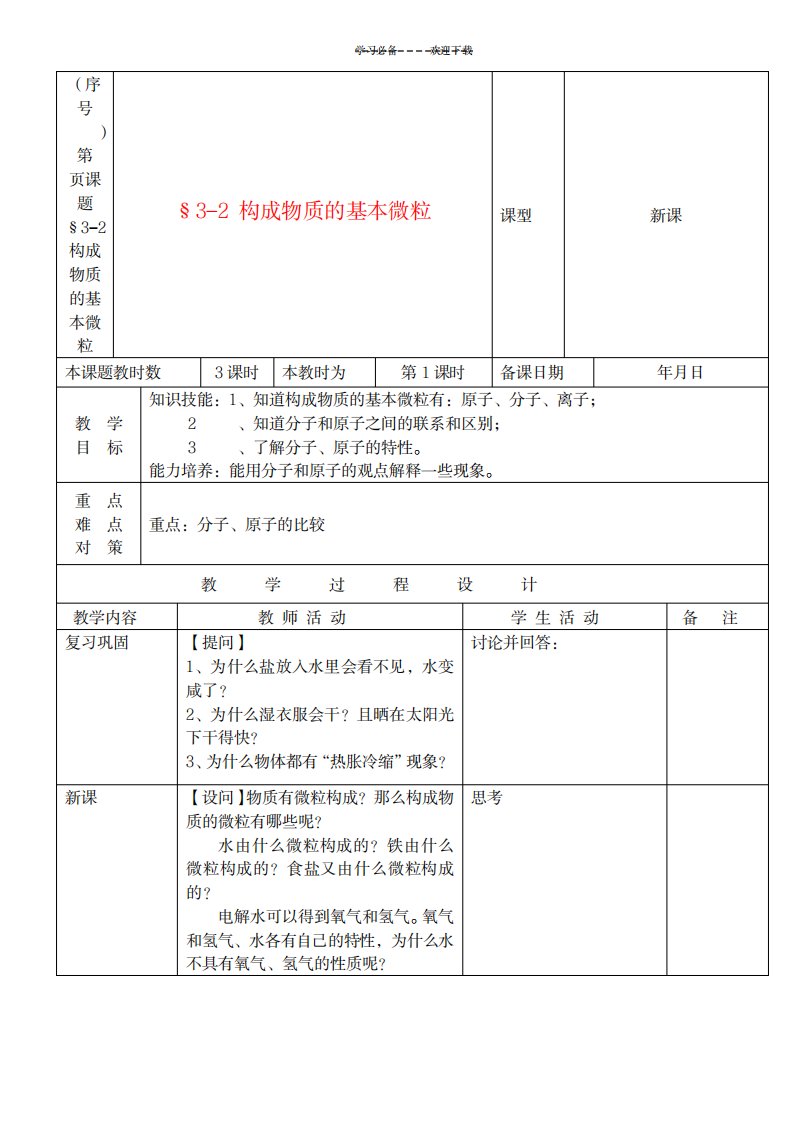 2023年九年级化学构成物质的基本微粒精品讲义沪教版1