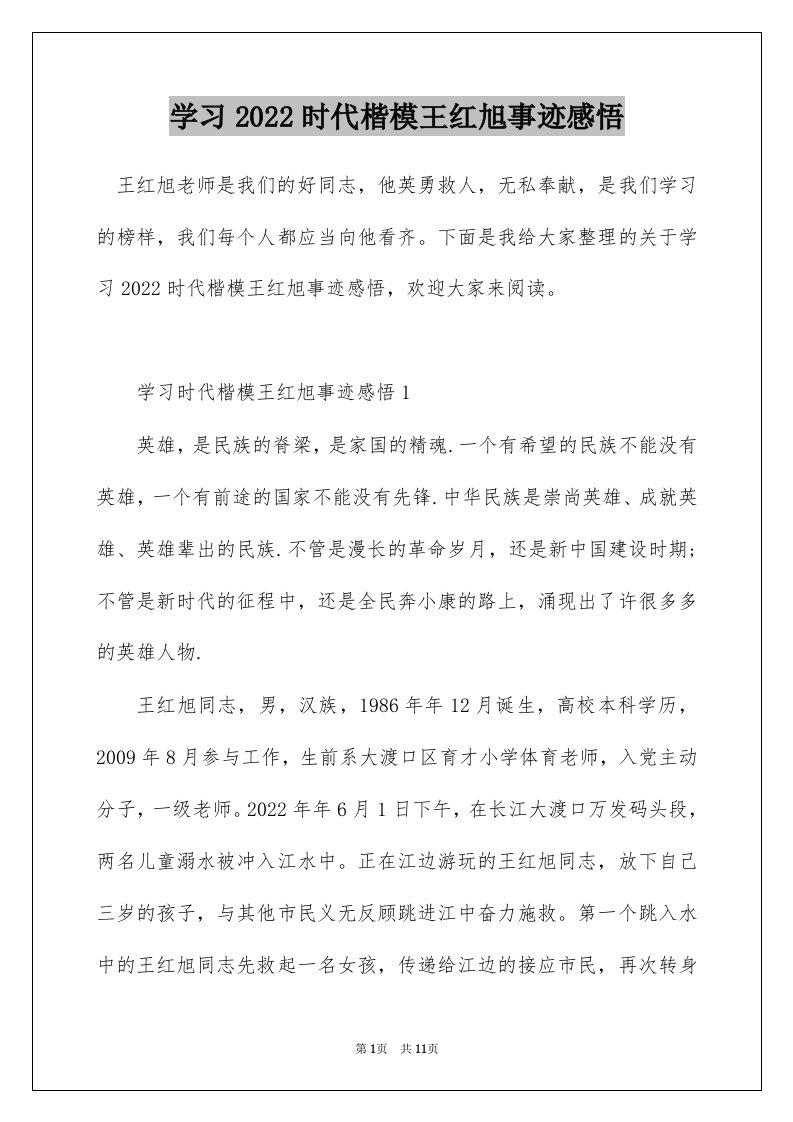 学习2022时代楷模王红旭事迹感悟