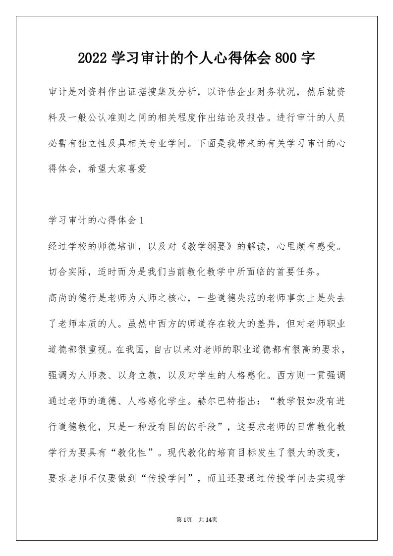 2022学习审计的个人心得体会800字