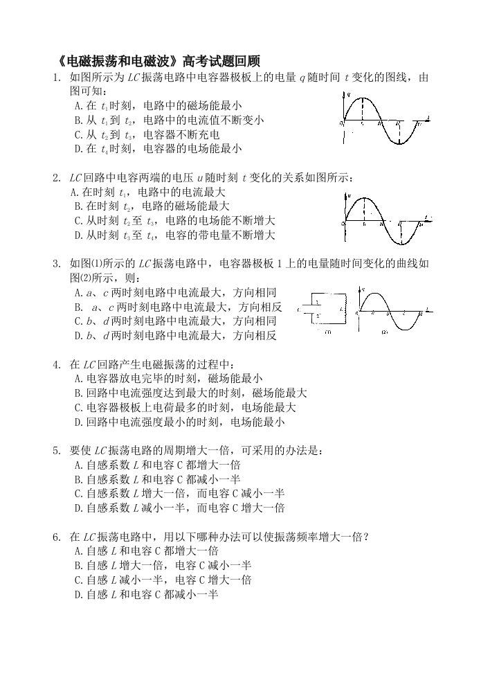 《电磁振荡和电磁波》高考试题回顾