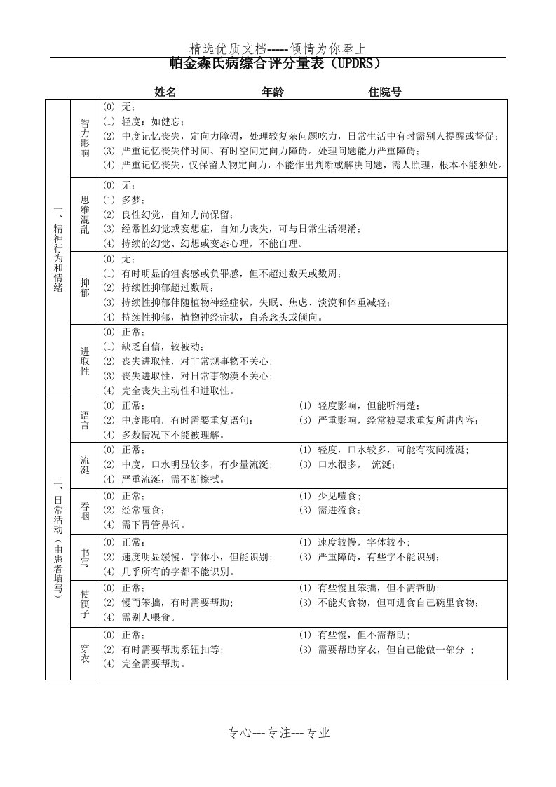 帕金森氏病综合评分量表(UPDRS)(共5页)