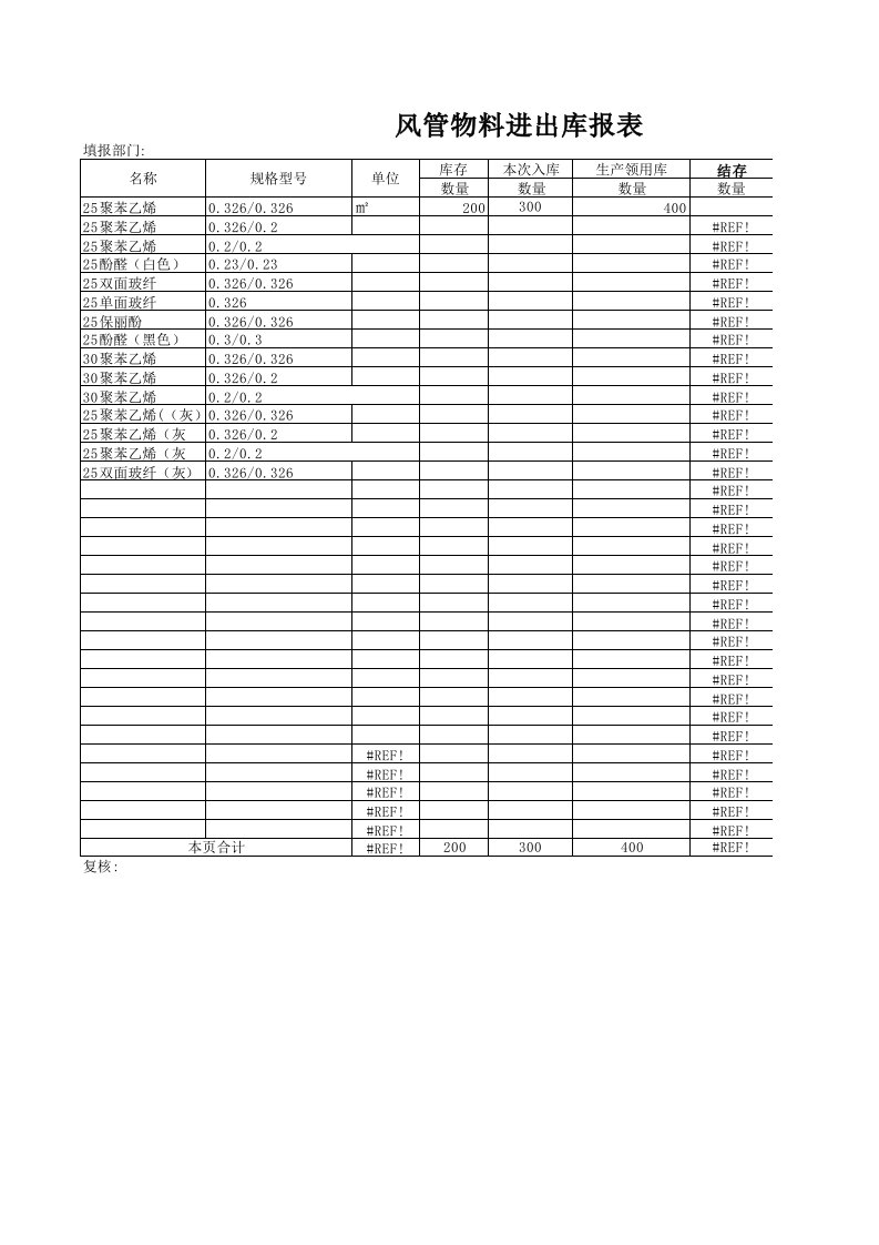 仓库出入库明细表格