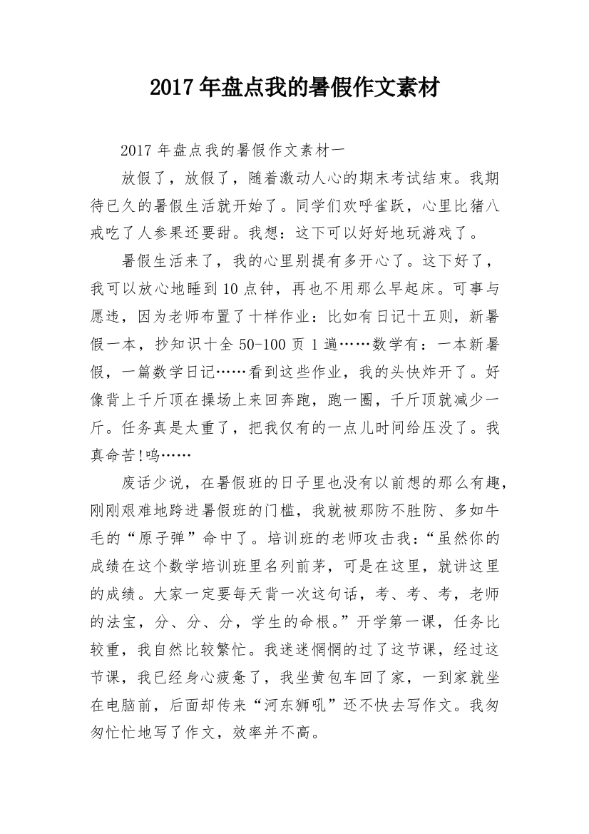 2017年盘点我的暑假作文素材