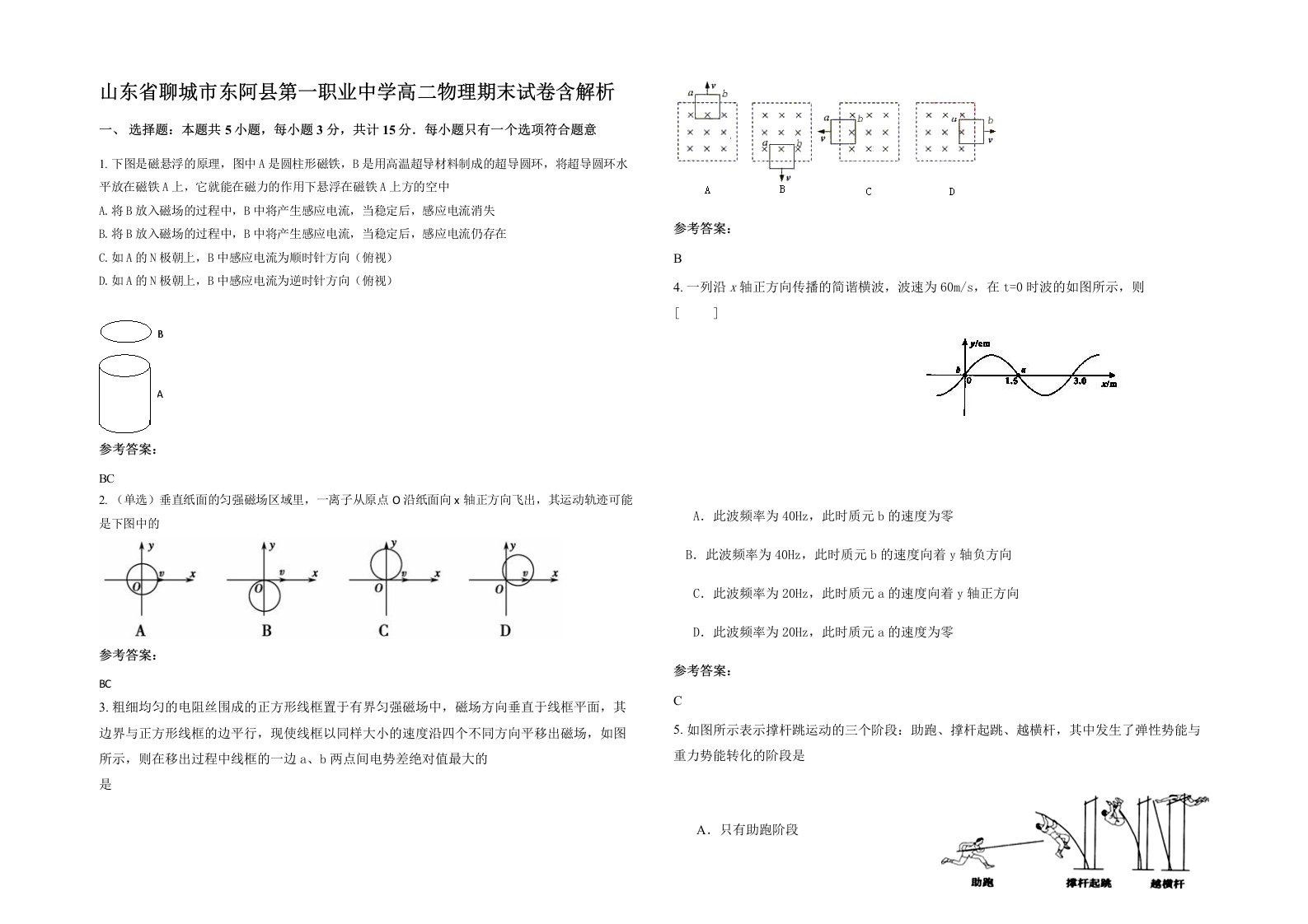 山东省聊城市东阿县第一职业中学高二物理期末试卷含解析