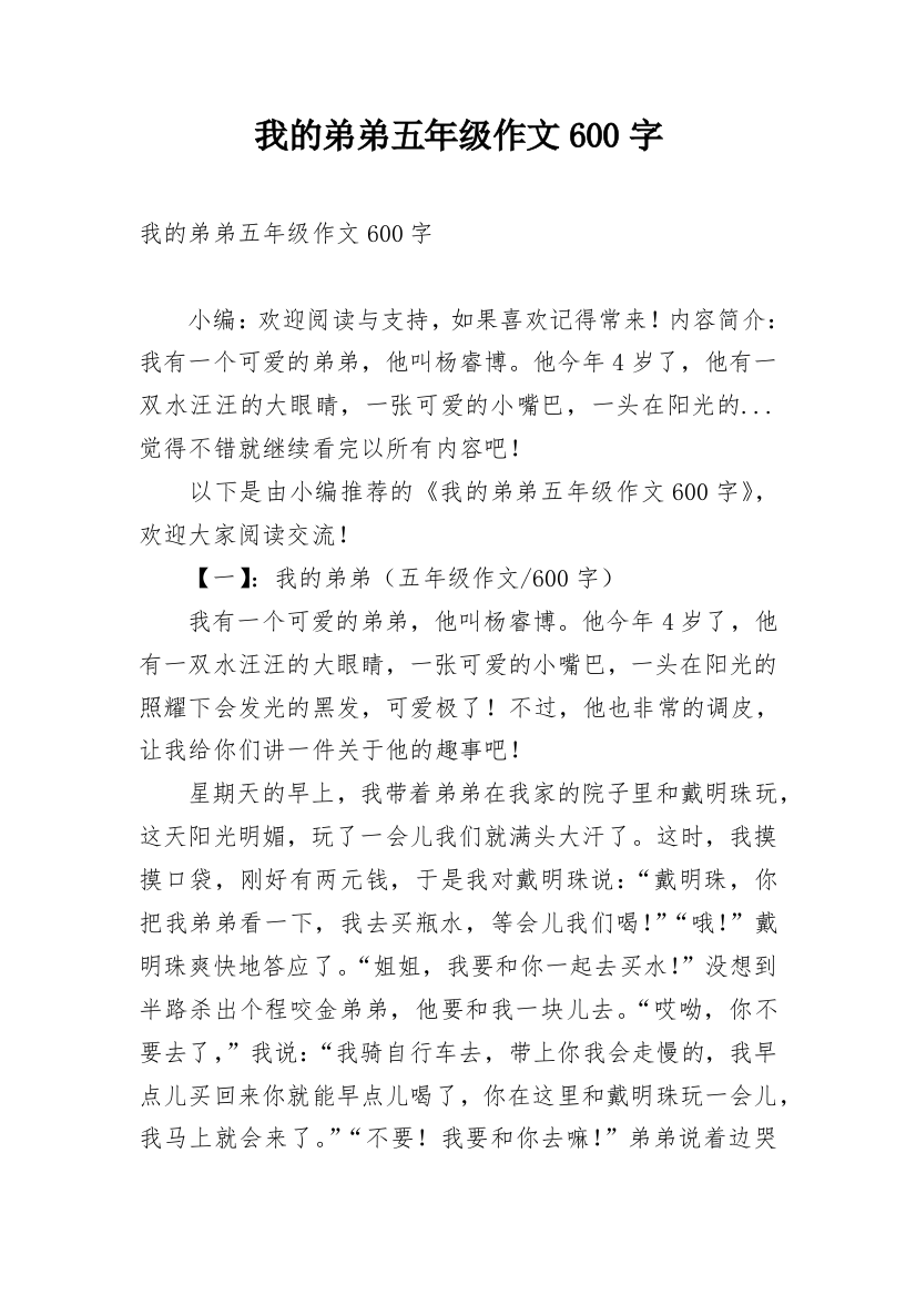 我的弟弟五年级作文600字