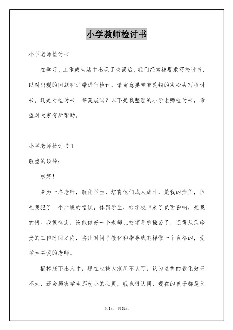 小学教师检讨书精选