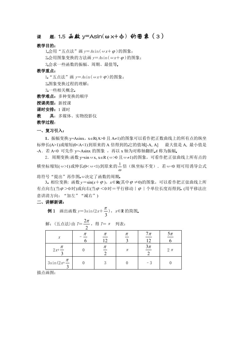 数学必修四1.5函数yAsin(ωxφ)的图象