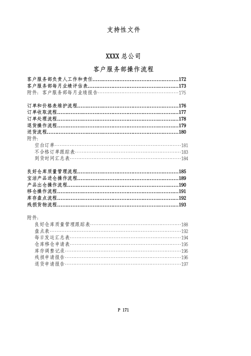 170-1支持性文件：客户服务部操作流程目录