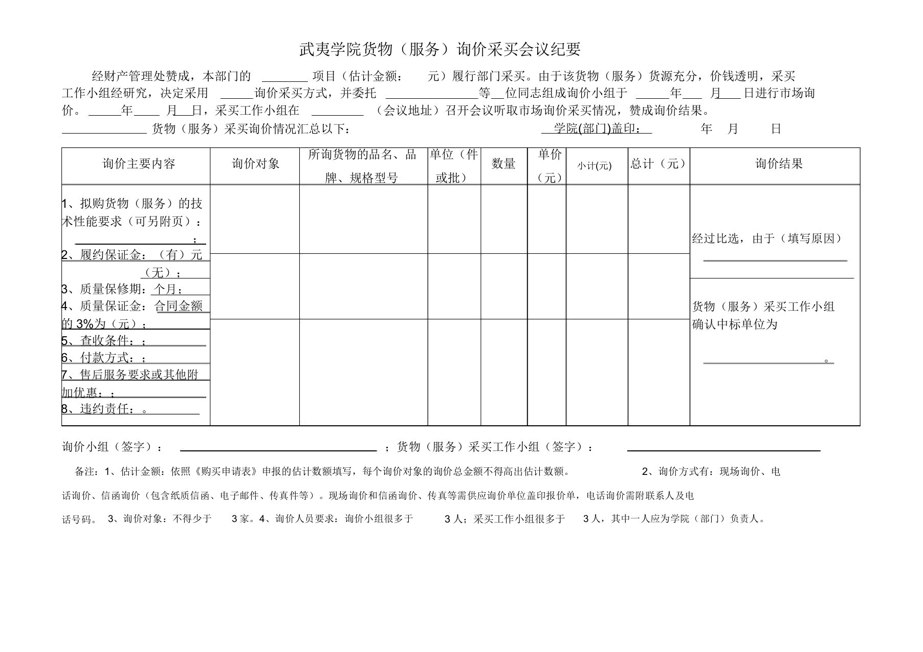 询价采购会议纪要