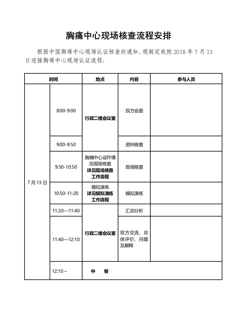 胸痛中心现场核查迎检方案