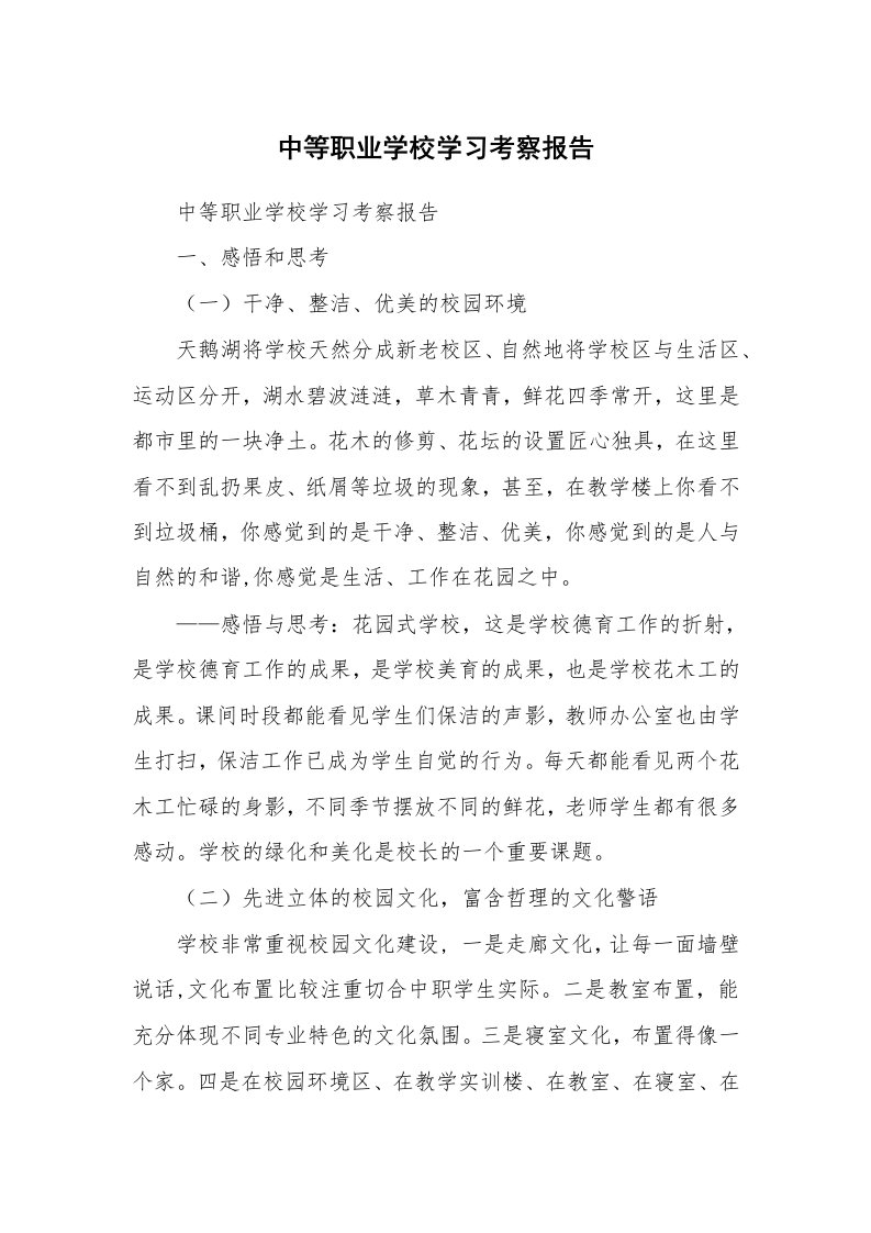 工作报告_228321_中等职业学校学习考察报告