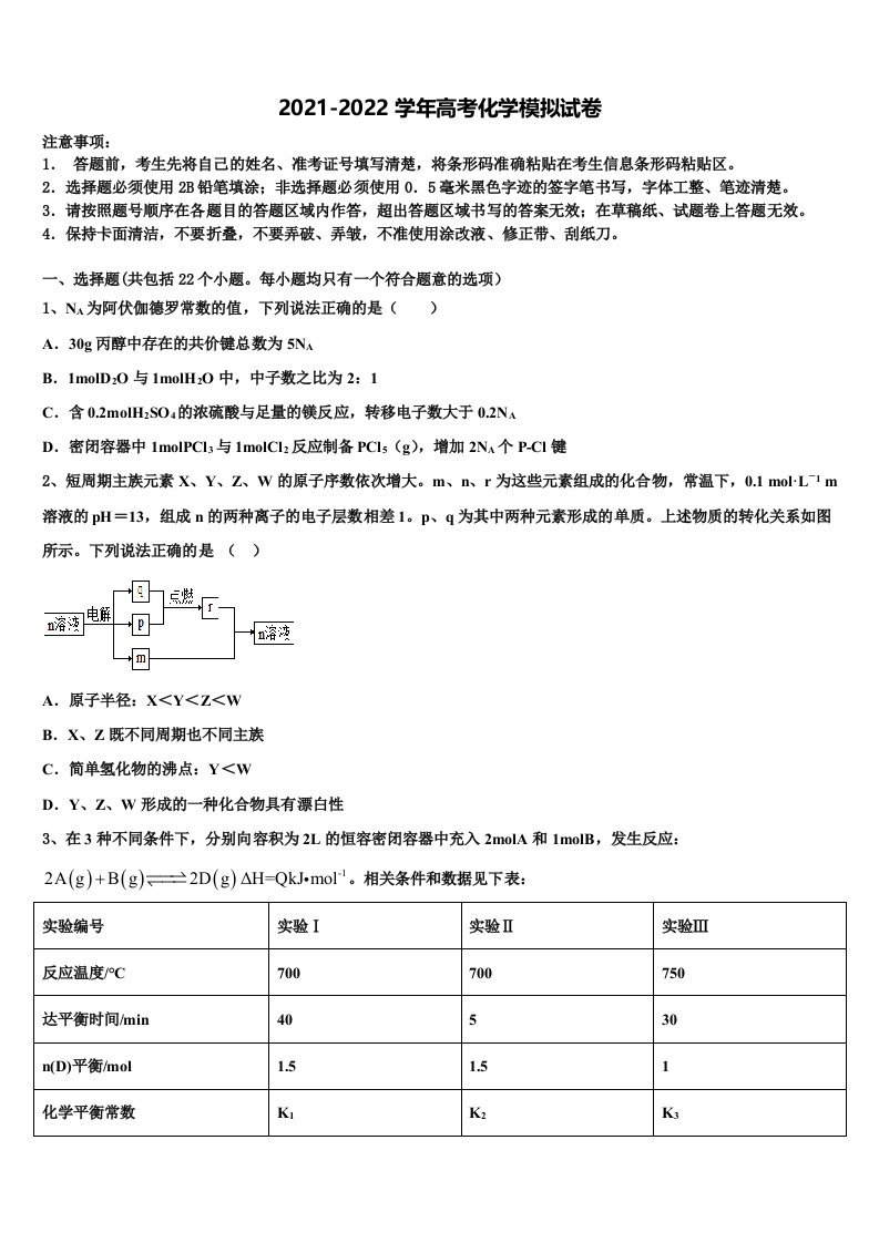 2022年云南省昆明市云南民族大学附属中学高三冲刺模拟化学试卷含解析