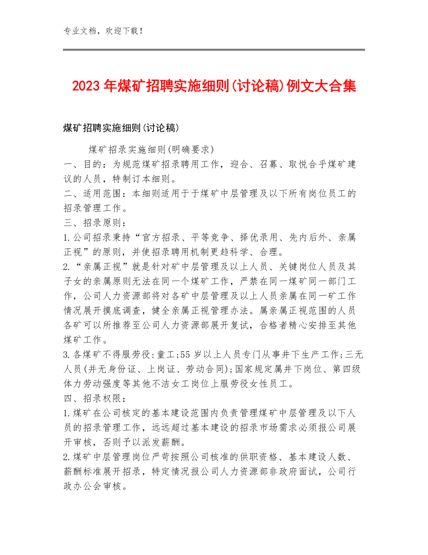 2023年煤矿招聘实施细则(讨论稿)例文大合集