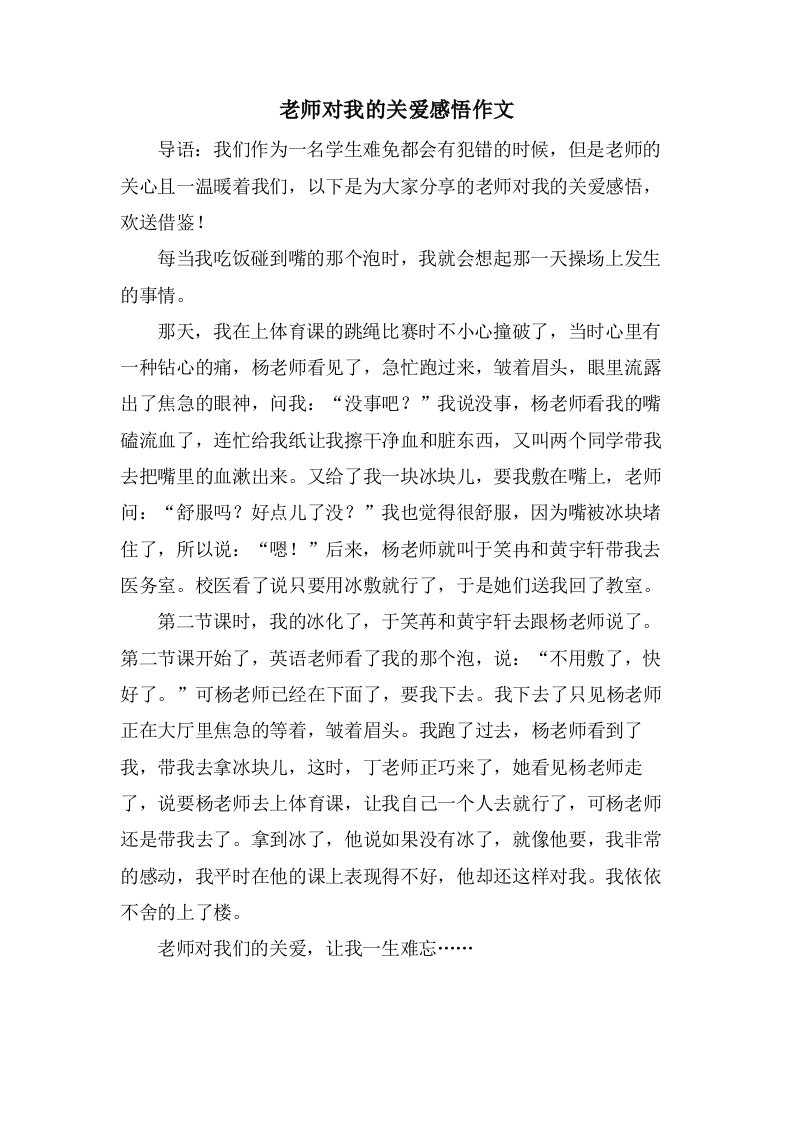 老师对我的关爱感悟作文