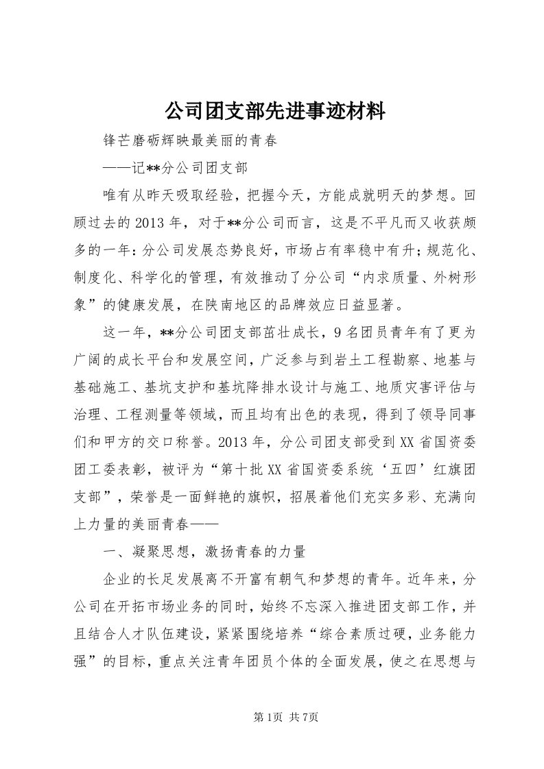 公司团支部先进事迹材料