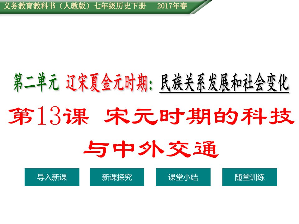 部编人教版七年级历史下册第二单元第13课-《宋元时期的科技与中外交通》课件