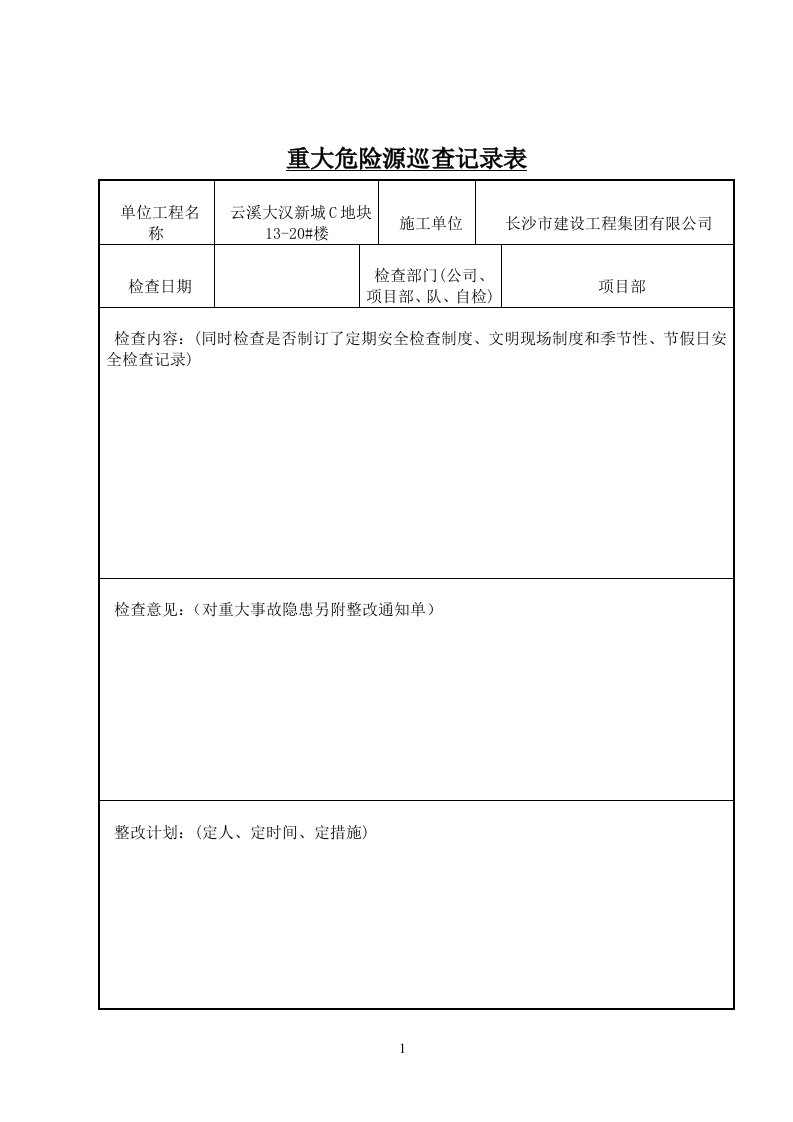 重大危险源巡查记录表