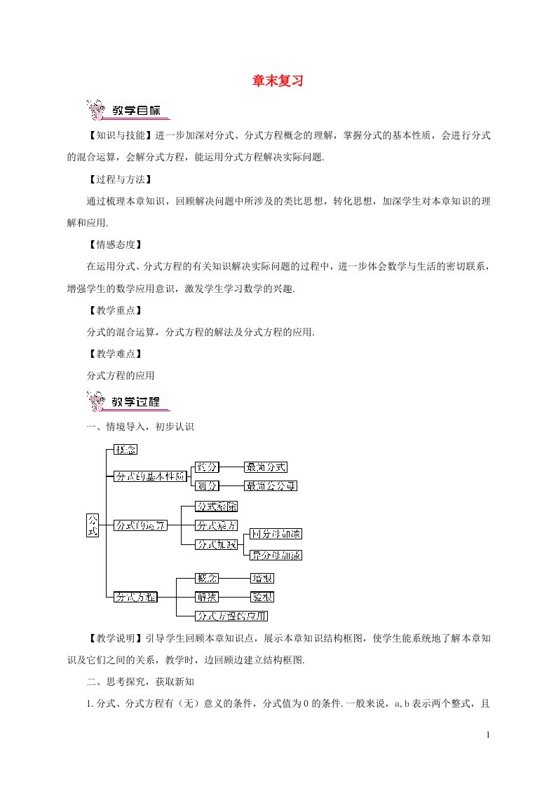 七年级数学下册第9章分式章末复习教案新版沪科版