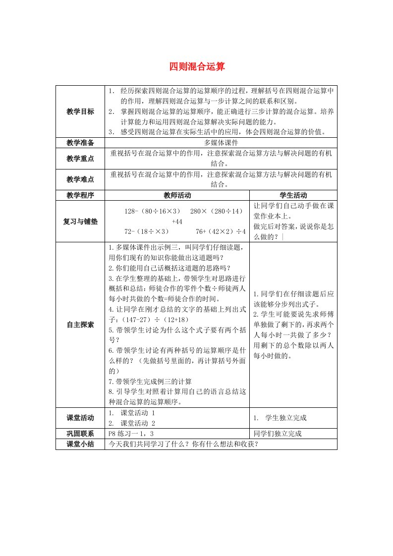 2019春四年级数学下册