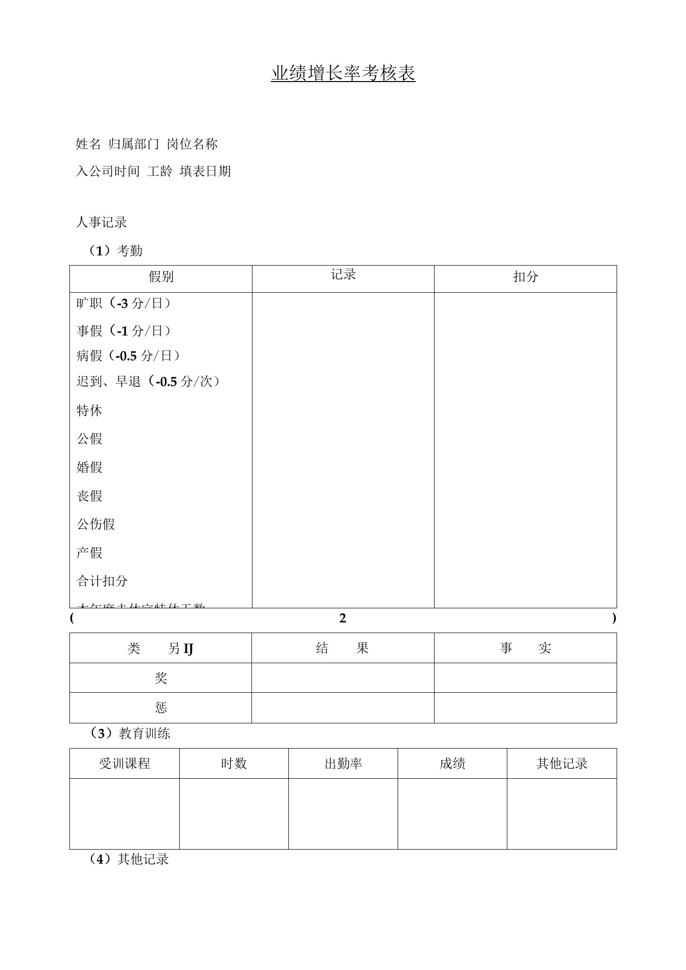 业绩增长率考核表