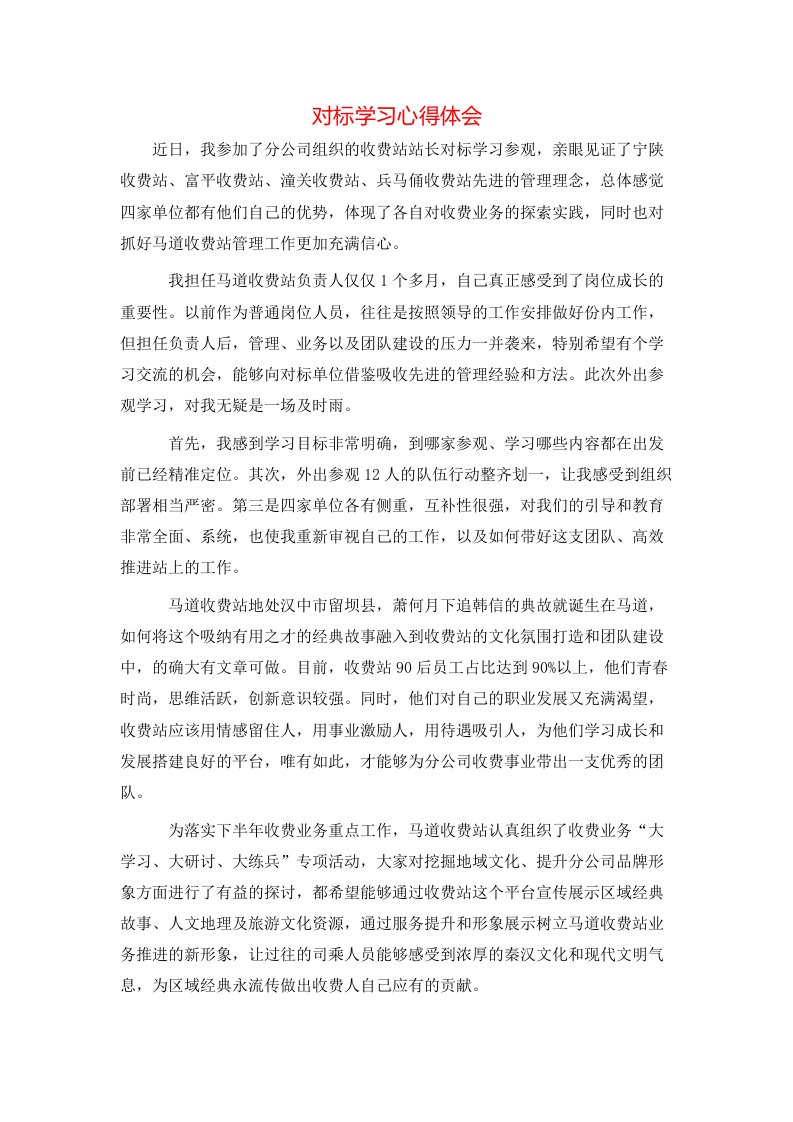 对标学习心得体会