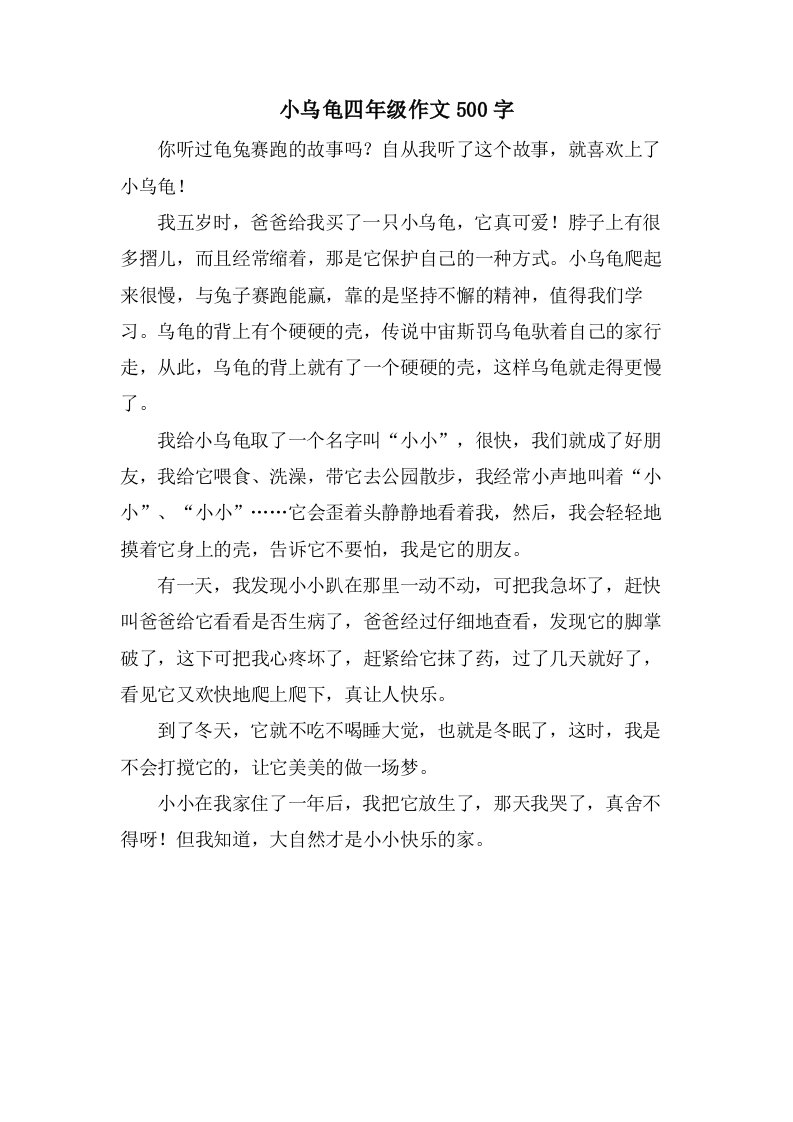 小乌龟四年级作文500字