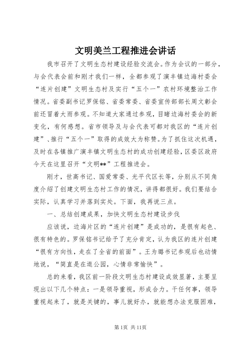 6文明美兰工程推进会致辞