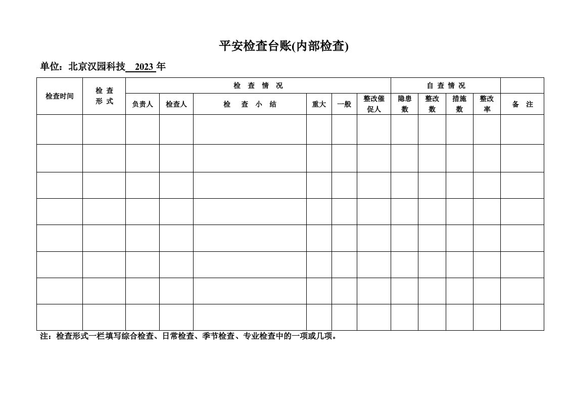 安全检查台账(内部检查)