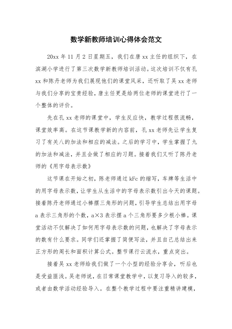 数学新教师培训心得体会范文