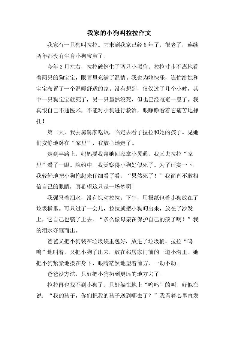 我家的小狗叫拉拉作文