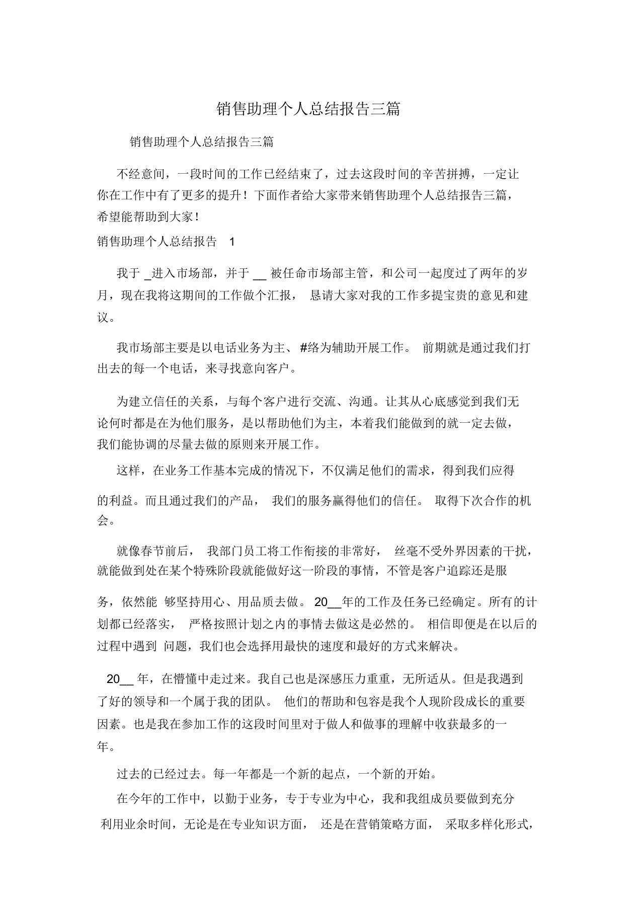 销售助理个人总结报告三篇