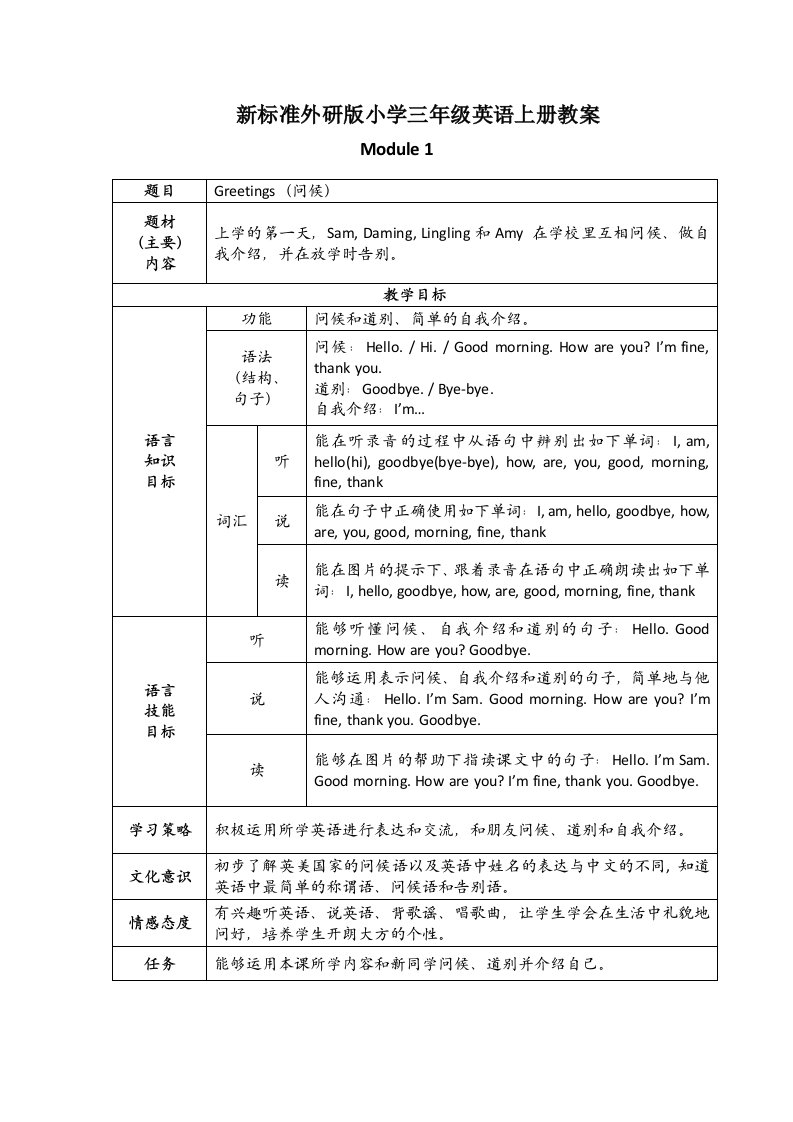 小学三年级英语Module1-Unit1