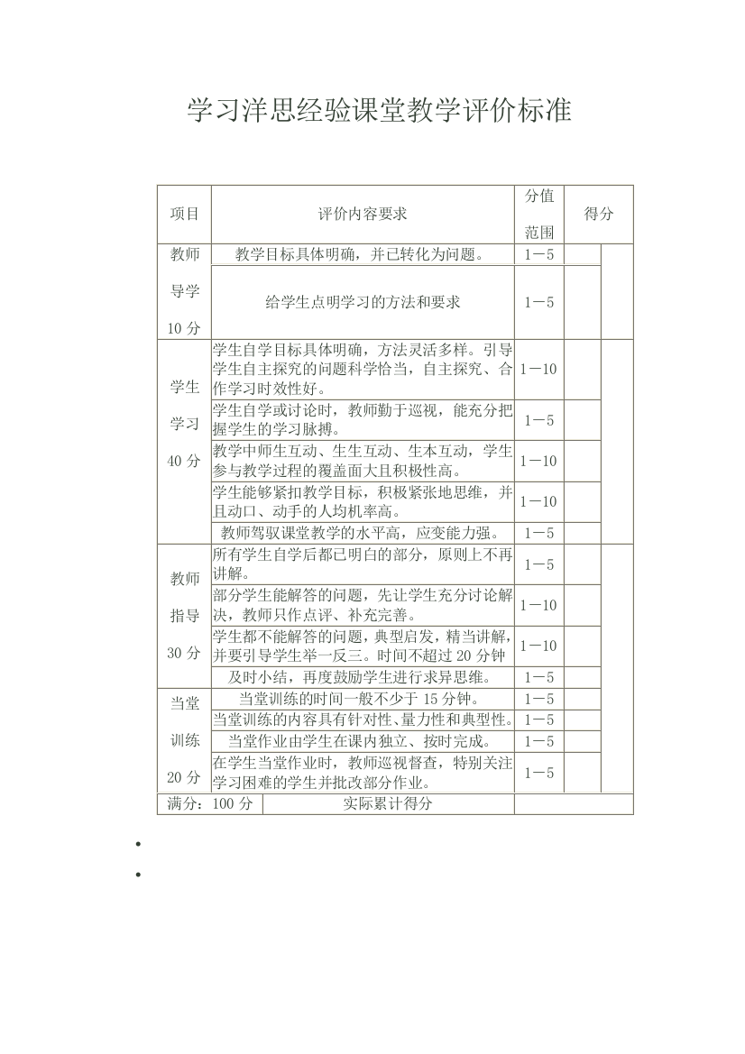 学习洋思经验课堂教学评价标