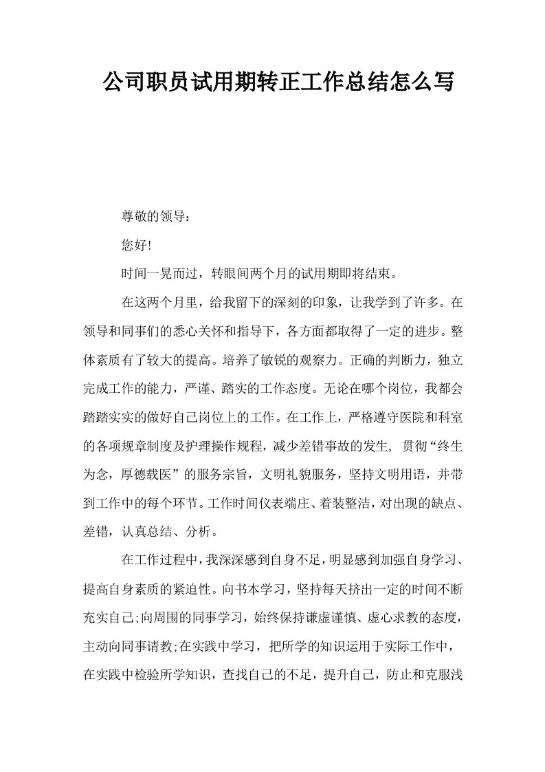 公司职员试用期转正工作总结怎么写