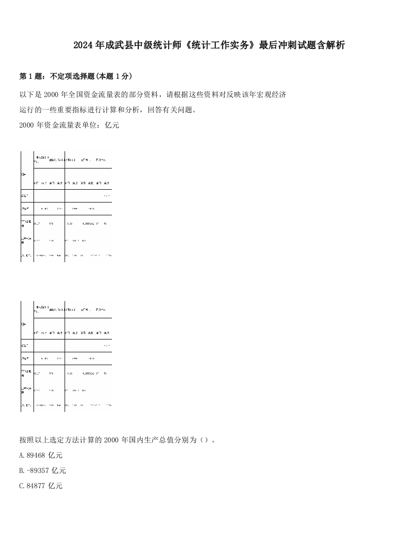 2024年成武县中级统计师《统计工作实务》最后冲刺试题含解析