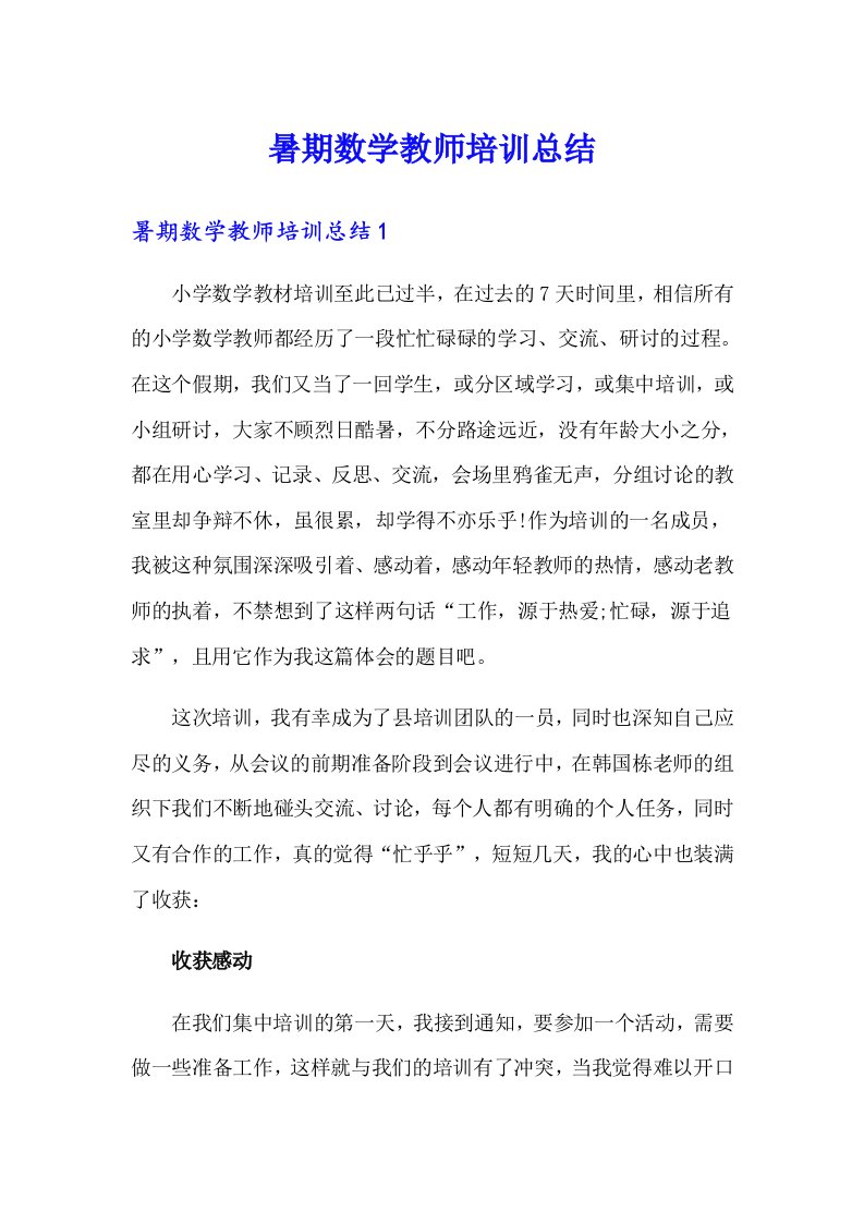 暑期数学教师培训总结