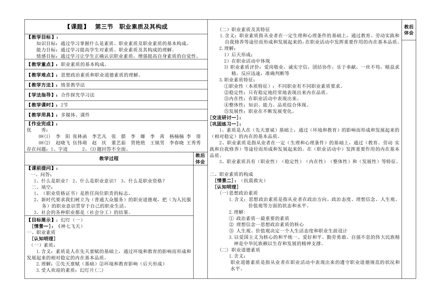 职业素质及构成教案