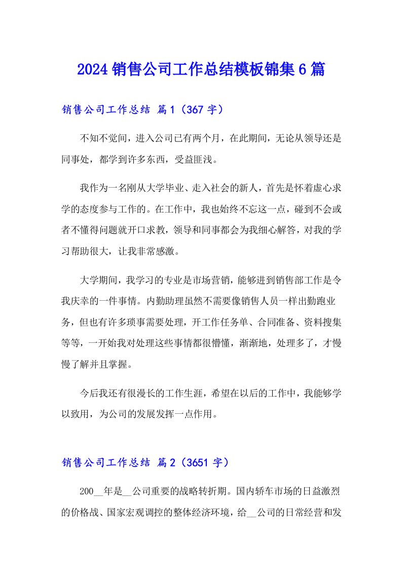 2024销售公司工作总结模板锦集6篇