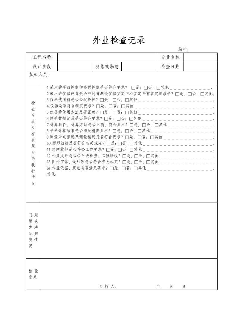 测绘成果检查表及外业检查记录表