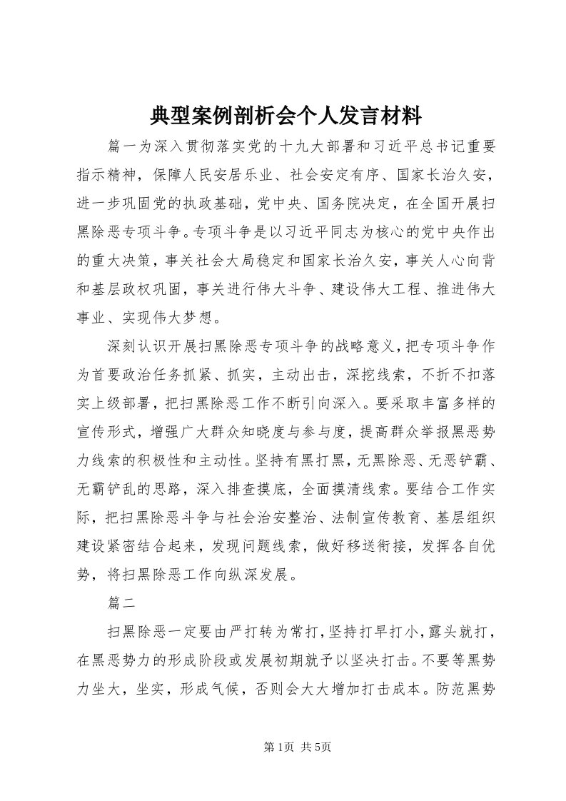 典型案例剖析会个人讲话材料