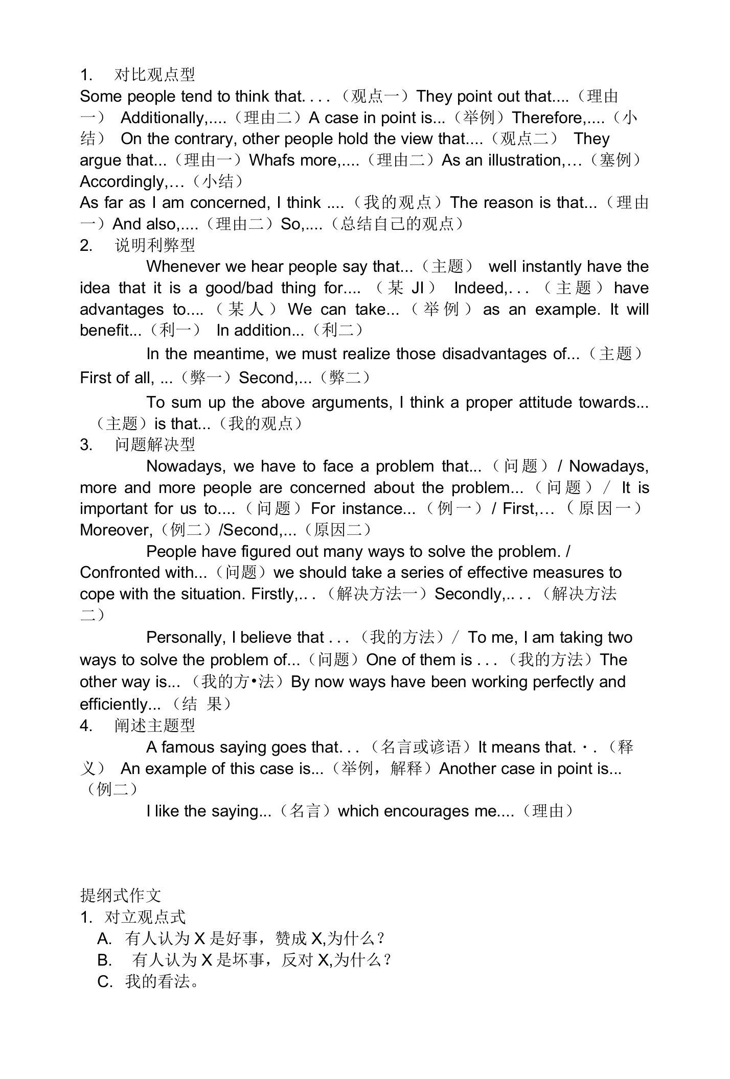 英语四级作文模板1