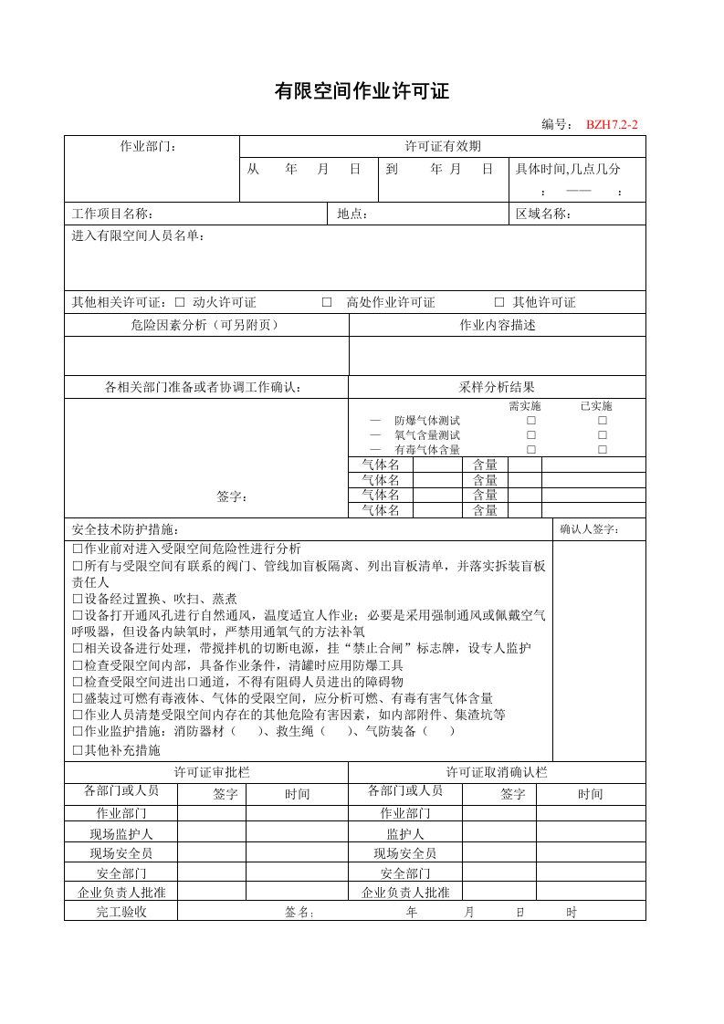 9.有限空间作业许可证