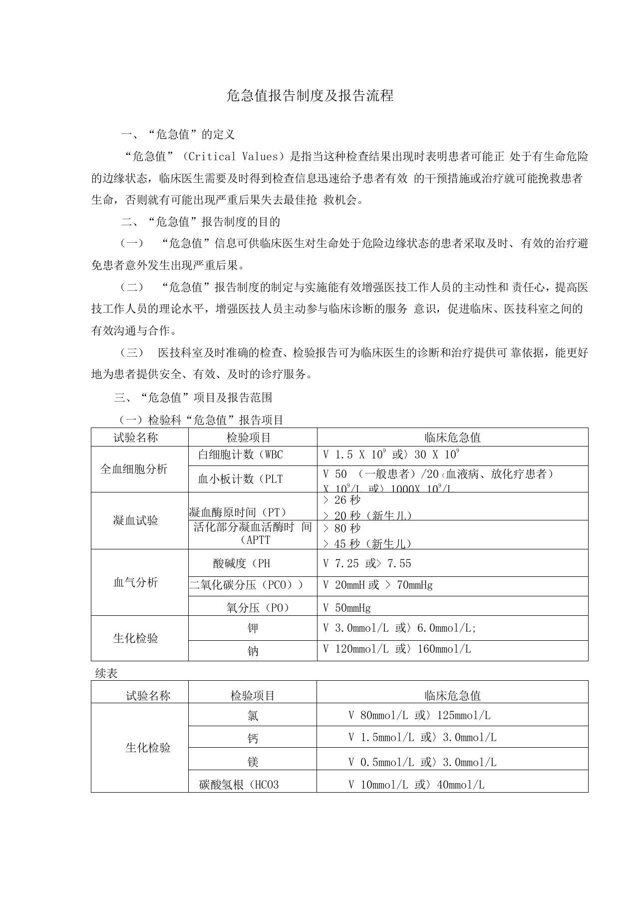 危急值报告制度及报告流程