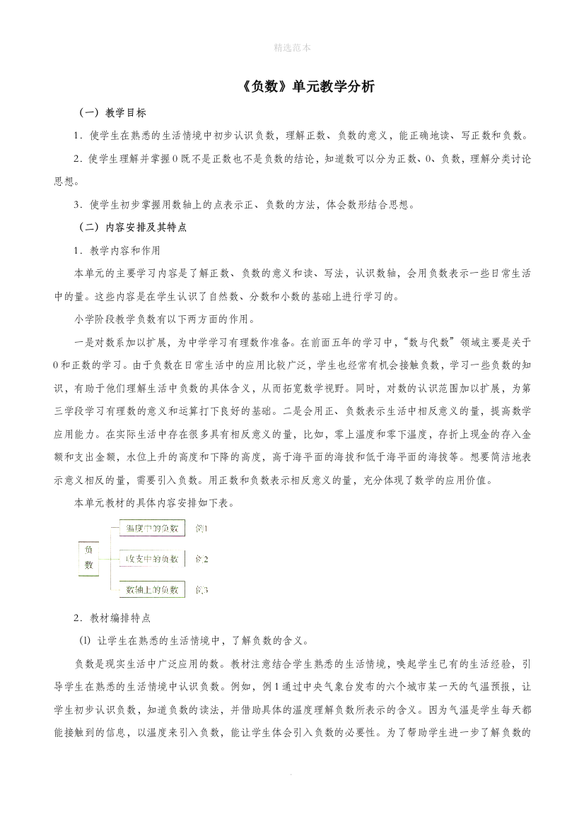 六年级数学下册1负数教学分析素材新人教版