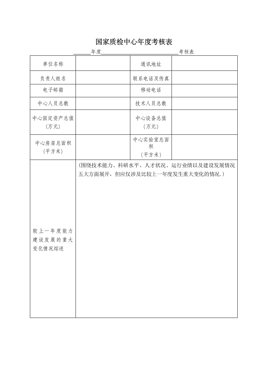 国家质检中心相关文件及表格04国家中心年度考核表